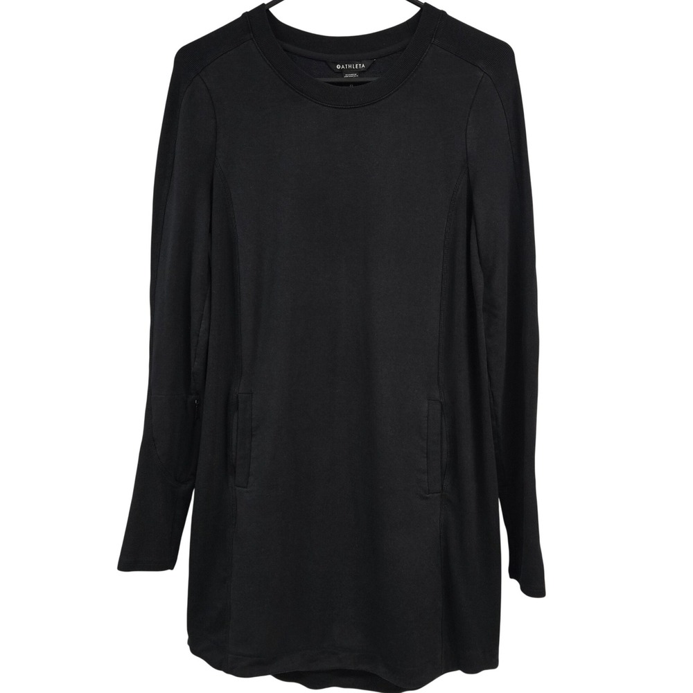 Athleta Balance Dress Black Tencel Blend Long Sleeve Pocket Shift Mini XS